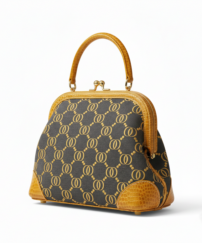 The P|M Aura Frame Top Handle - Sable Link & Amber Croc Edition