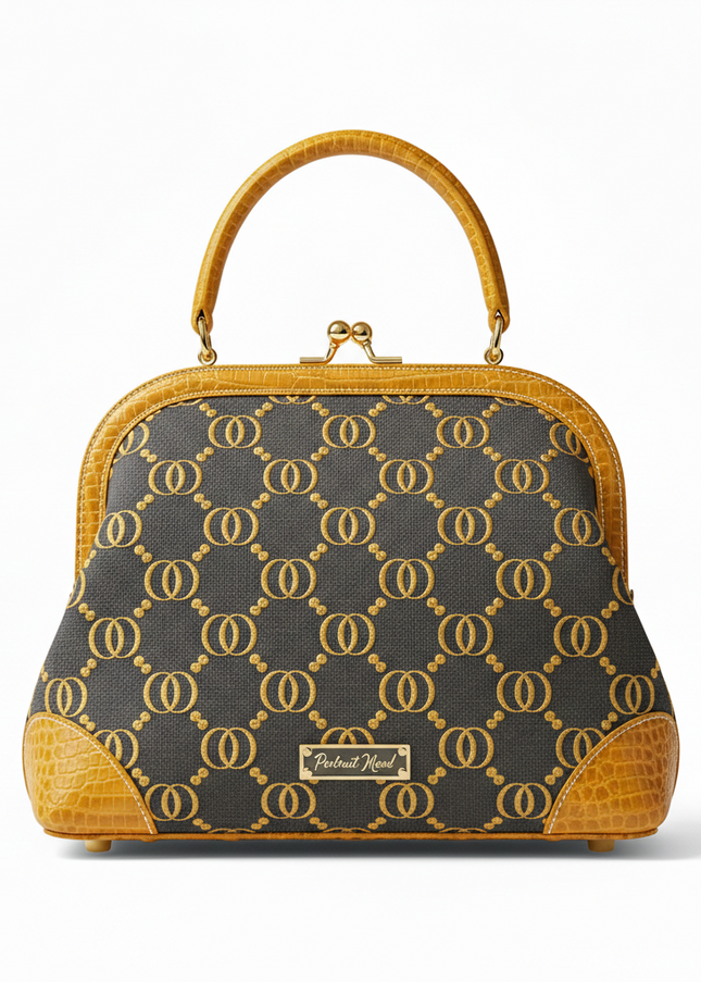 The P|M Aura Frame Top Handle - Sable Link & Amber Croc Edition