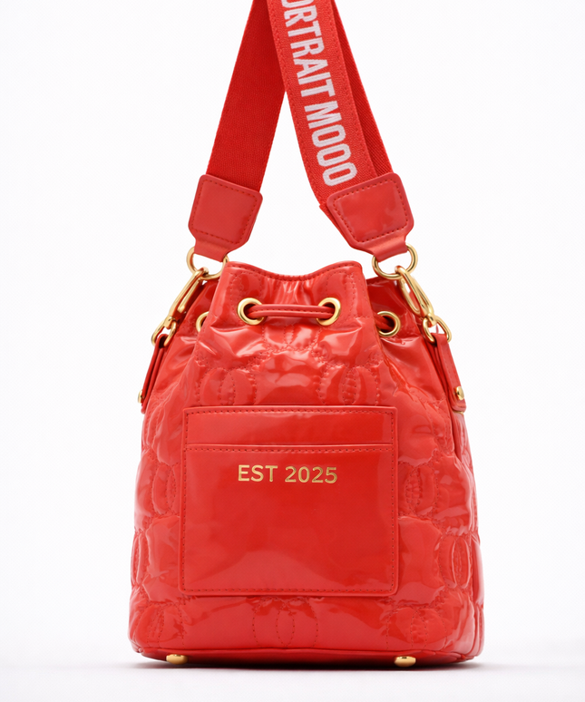 The P|M Aura Quilted Bucket - Cherry Patent Today's Mood Edition
