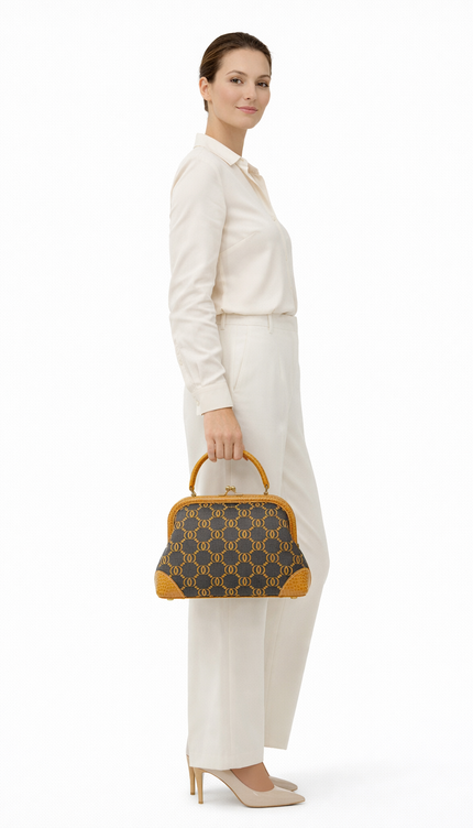 The P|M Aura Frame Top Handle - Sable Link & Amber Croc Edition