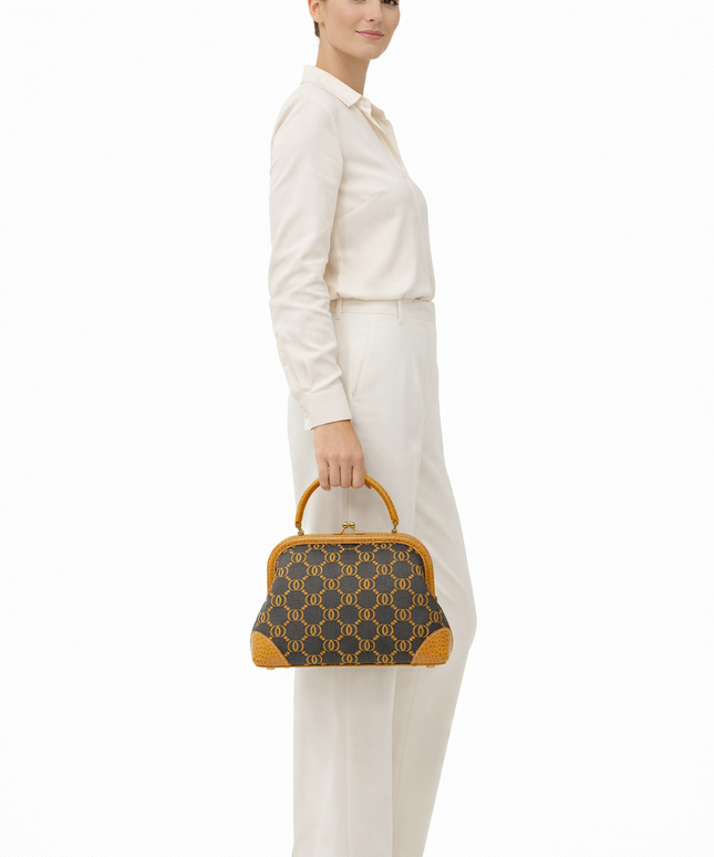 The P|M Aura Frame Top Handle - Sable Link & Amber Croc Edition