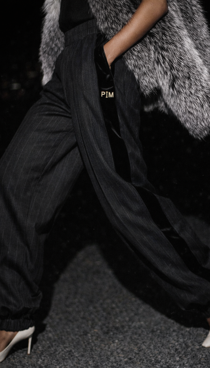 The P|M "Tuxedo" Pinstripe Track Pant - Noir & Velvet Edition