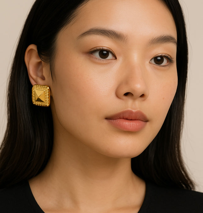 STUD ICON LUXE EARRINGS In Solid Stainless Steel With 18K Gold-Plate