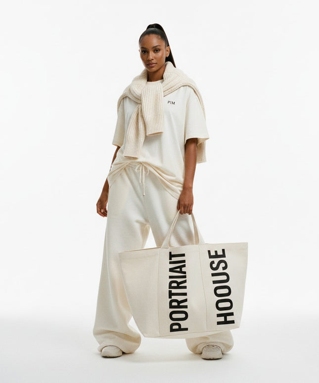 PORTRAIT HOOOUSE Oversized Canvas Tote – Ivory/Black
