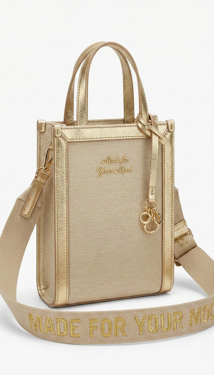 The P|M Gilded Vertical Mini Tote - Sand & Gold Edition