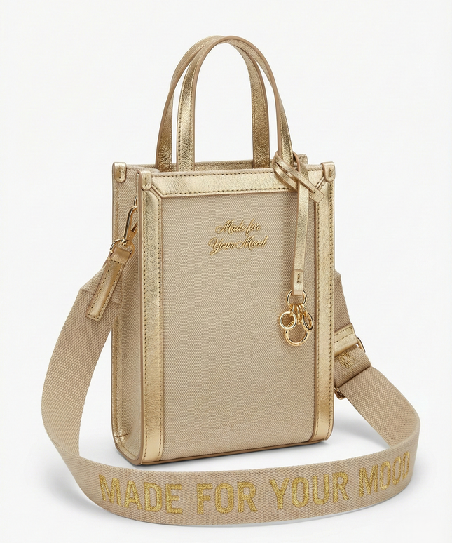 The P|M Gilded Vertical Mini Tote - Sand & Gold Edition