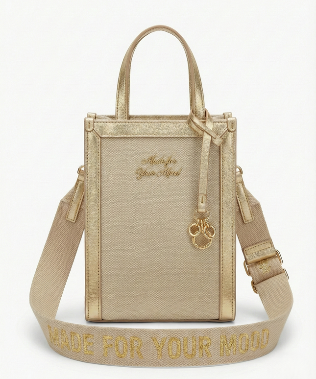 The P|M Gilded Vertical Mini Tote - Sand & Gold Edition