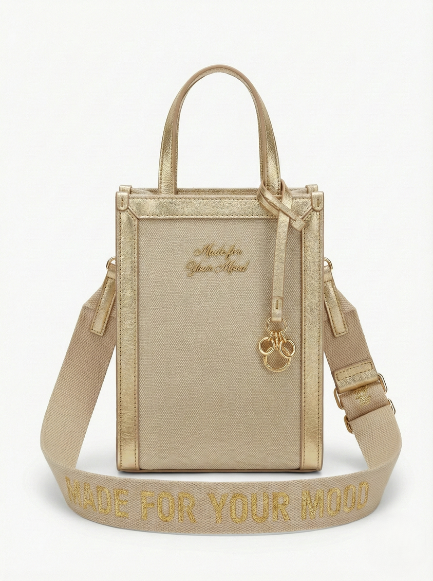 The P|M Gilded Vertical Mini Tote - Sand & Gold Edition