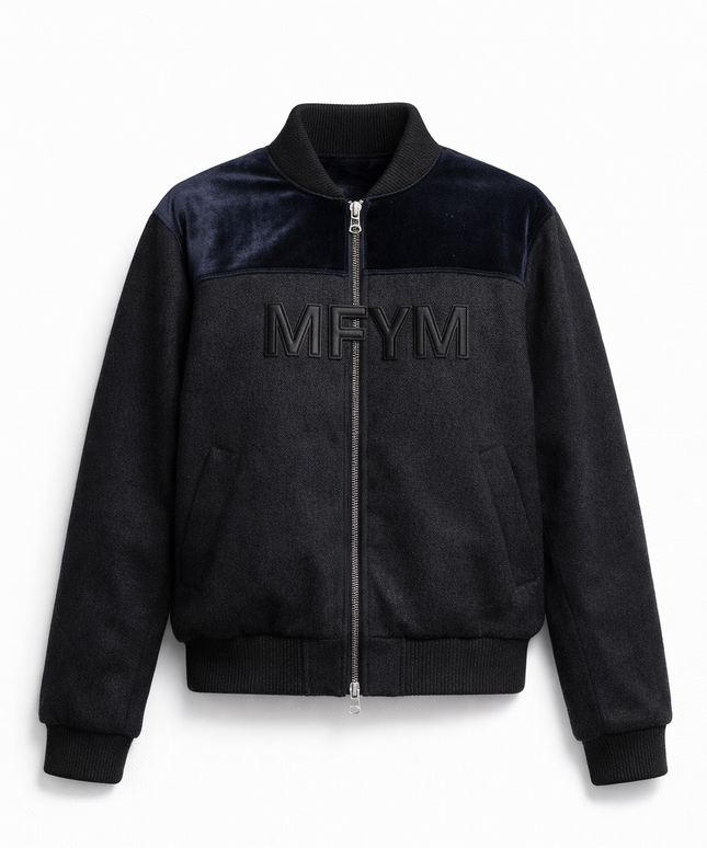 The P|M Acronym Wool & Velvet Bomber - Midnight & Charcoal Edition