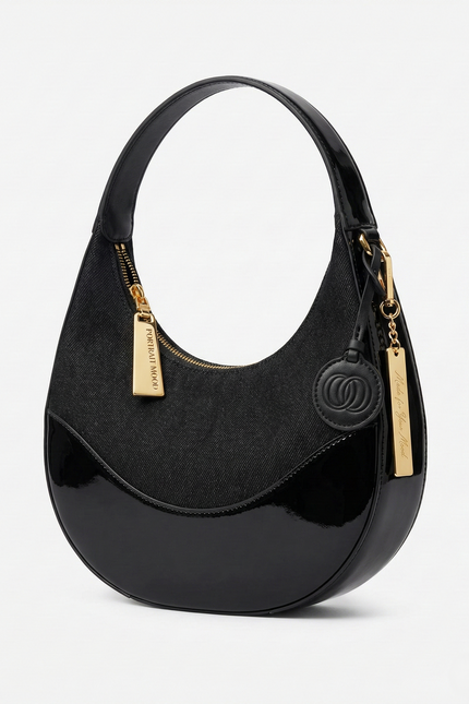The P|M Eclipse Denim & Patent Moon Bag - Noir Edition