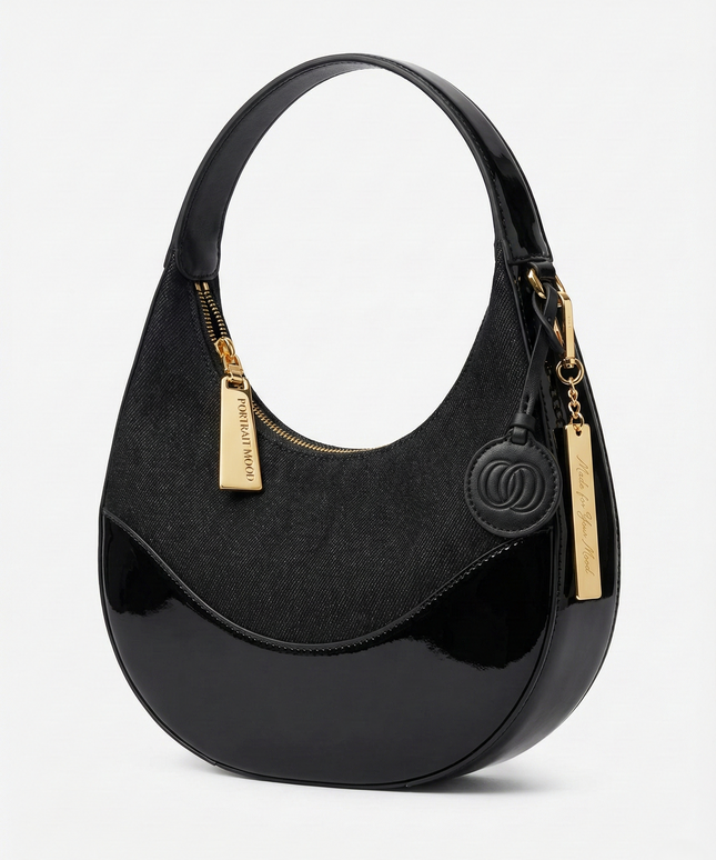 The P|M Eclipse Denim & Patent Moon Bag - Noir Edition