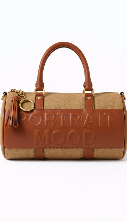 The P|M Monument Embossed Barrel Bag - Sand & Cognac Edition