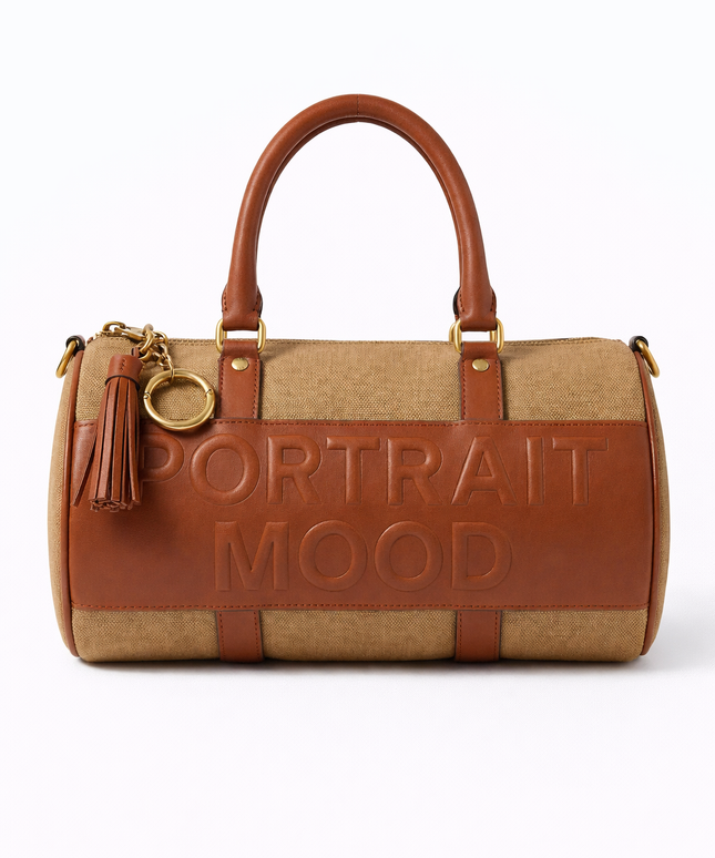The P|M Monument Embossed Barrel Bag - Sand & Cognac Edition