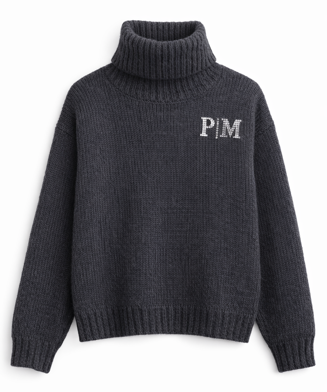 The P|M Crystal Core Chunky Knit Turtleneck - Charcoal Edition