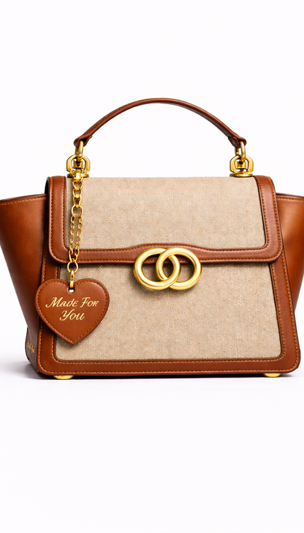 P|M RADIANCE Top Handle - Oatmeal & Cognac Mixed-Media