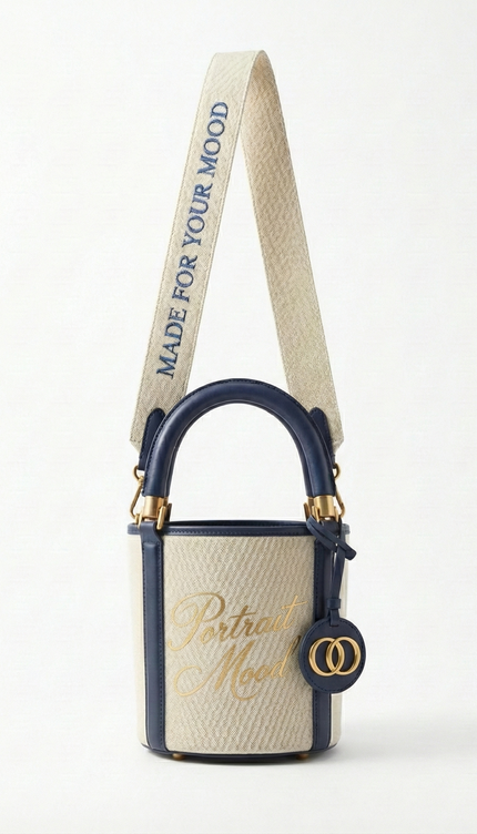 The P|M Riviera Canvas Bucket Bag - Navy & Cream Edition