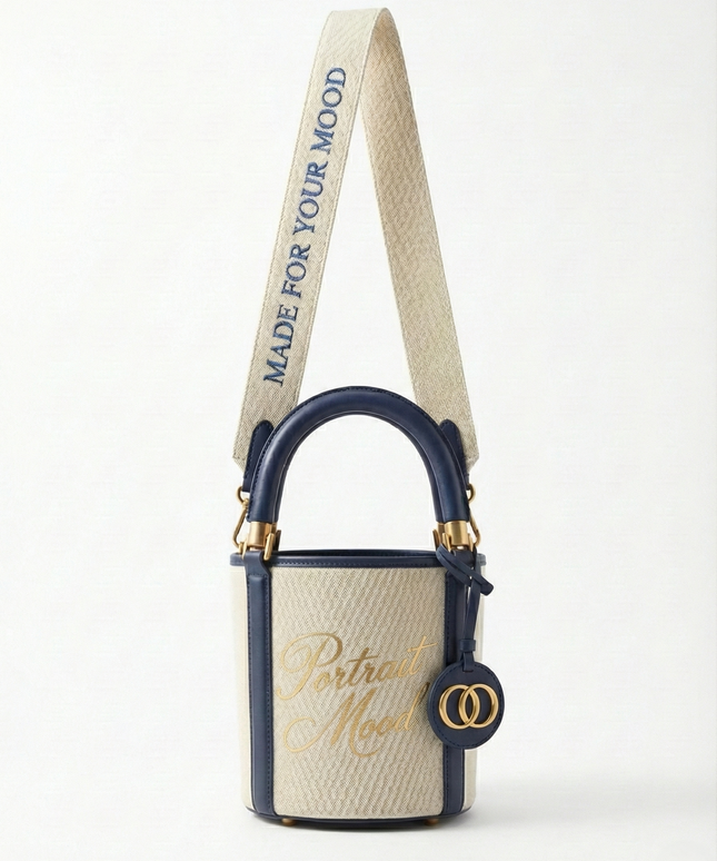 The P|M Riviera Canvas Bucket Bag - Navy & Cream Edition