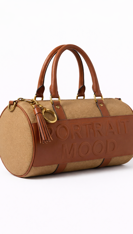 The P|M Monument Embossed Barrel Bag - Sand & Cognac Edition