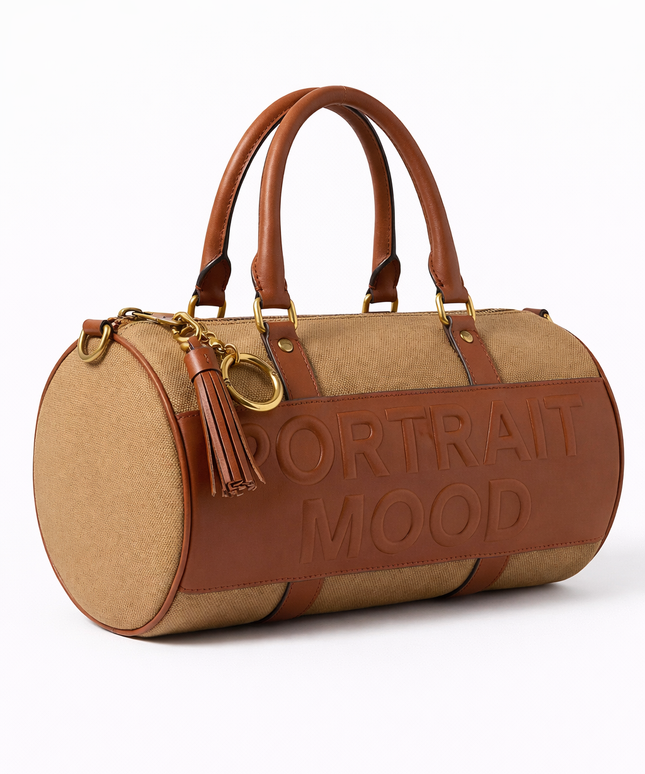 The P|M Monument Embossed Barrel Bag - Sand & Cognac Edition