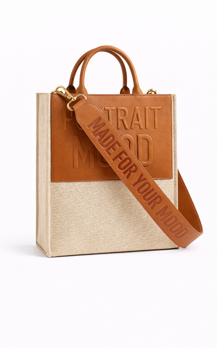 The P|M Monument Embossed Panel Tote - Sand & Cognac Edition