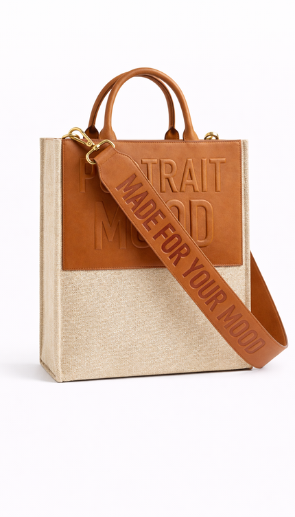 The P|M Monument Embossed Panel Tote - Sand & Cognac Edition