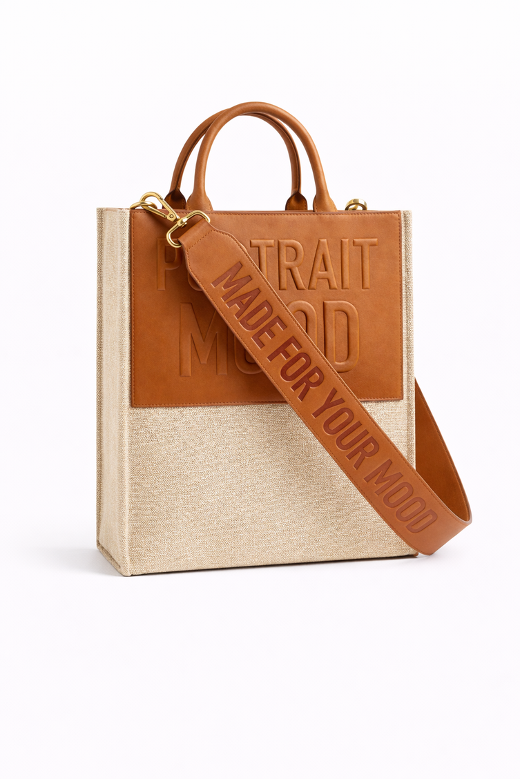 The P|M Monument Embossed Panel Tote - Sand & Cognac Edition