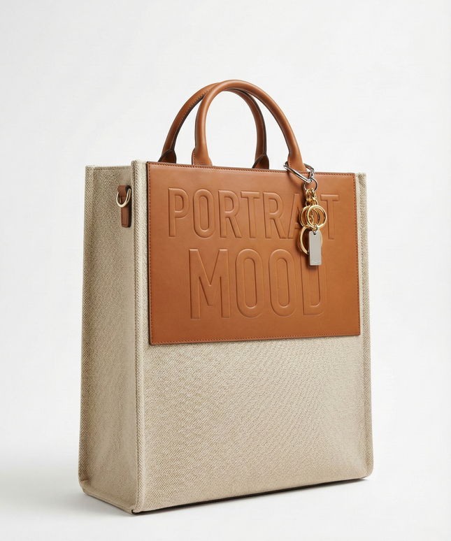 The P|M Monument Embossed Panel Tote - Sand & Cognac Edition