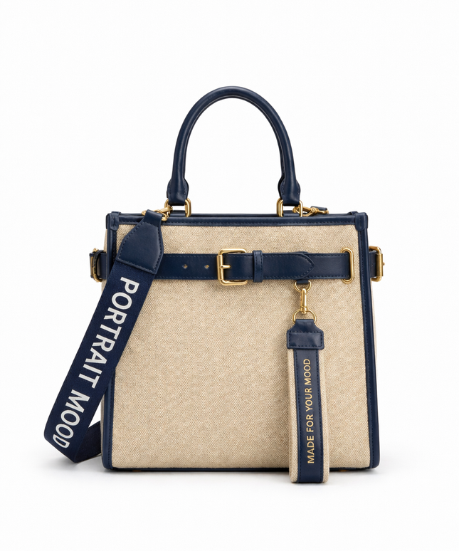 The P|M Command Belted Square Tote - Navy & Sand Edition