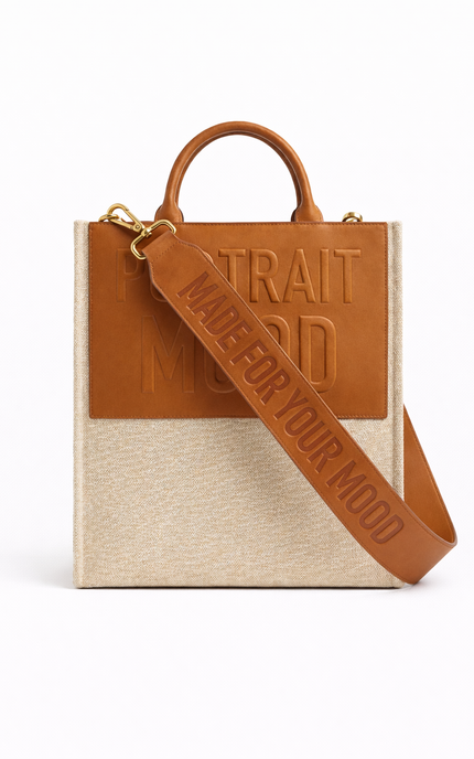 The P|M Monument Embossed Panel Tote - Sand & Cognac Edition