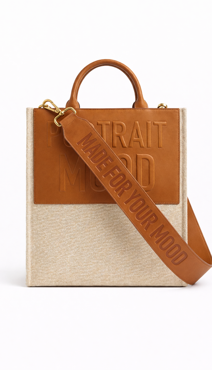 The P|M Monument Embossed Panel Tote - Sand & Cognac Edition