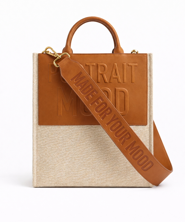 The P|M Monument Embossed Panel Tote - Sand & Cognac Edition