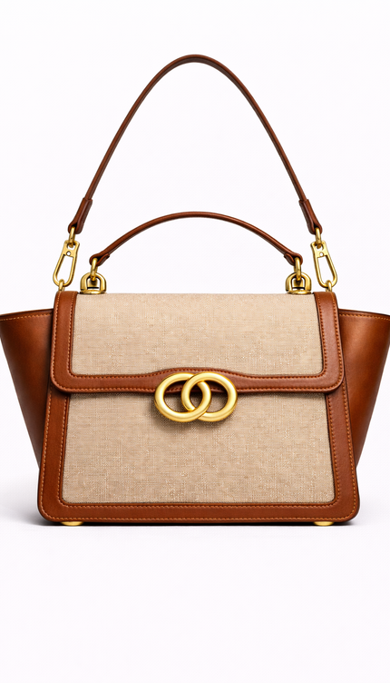 P|M RADIANCE Top Handle - Oatmeal & Cognac Mixed-Media