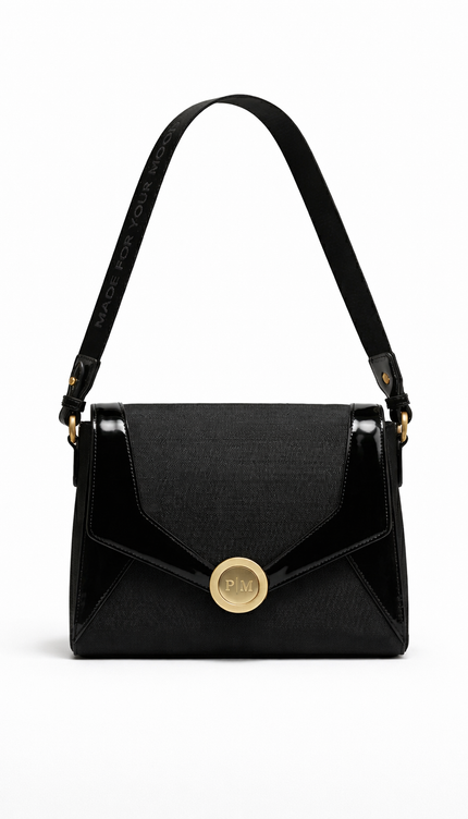 P|M ALLURE Shoulder Bag - Noir Patent Mixed-Media