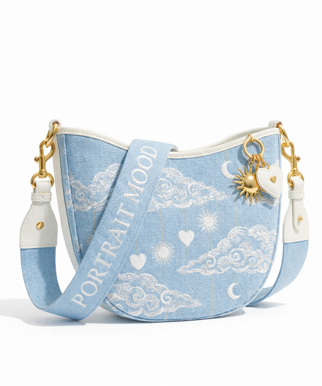 The P|M Horizon Crescent Shoulder Bag - Céleste Toile Edition