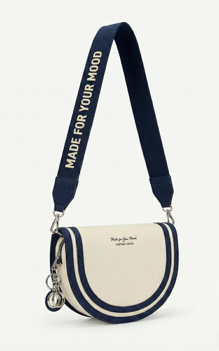 The P|M Riviera Script Saddle Bag - Cream & Navy Edition