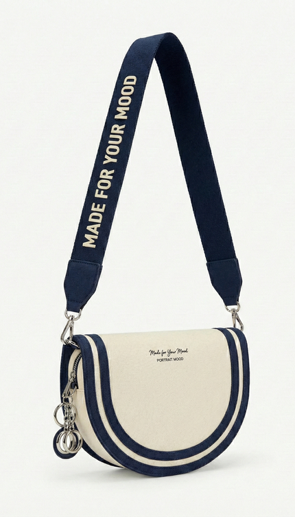 The P|M Riviera Script Saddle Bag - Cream & Navy Edition