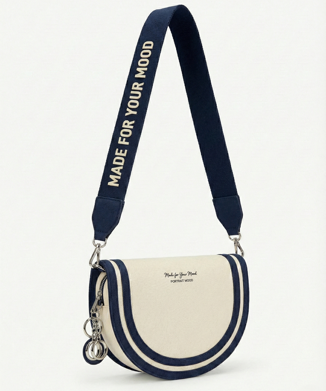 The P|M Riviera Script Saddle Bag - Cream & Navy Edition