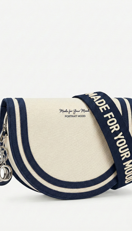 The P|M Riviera Script Saddle Bag - Cream & Navy Edition