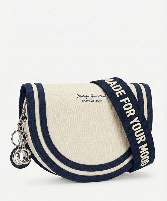 The P|M Riviera Script Saddle Bag - Cream & Navy Edition