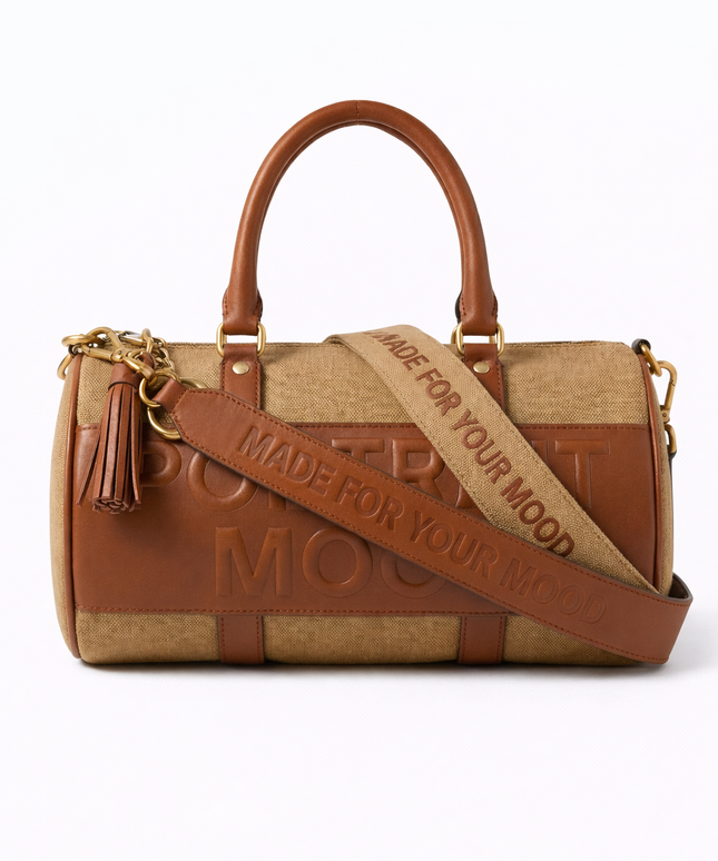 The P|M Monument Embossed Barrel Bag - Sand & Cognac Edition