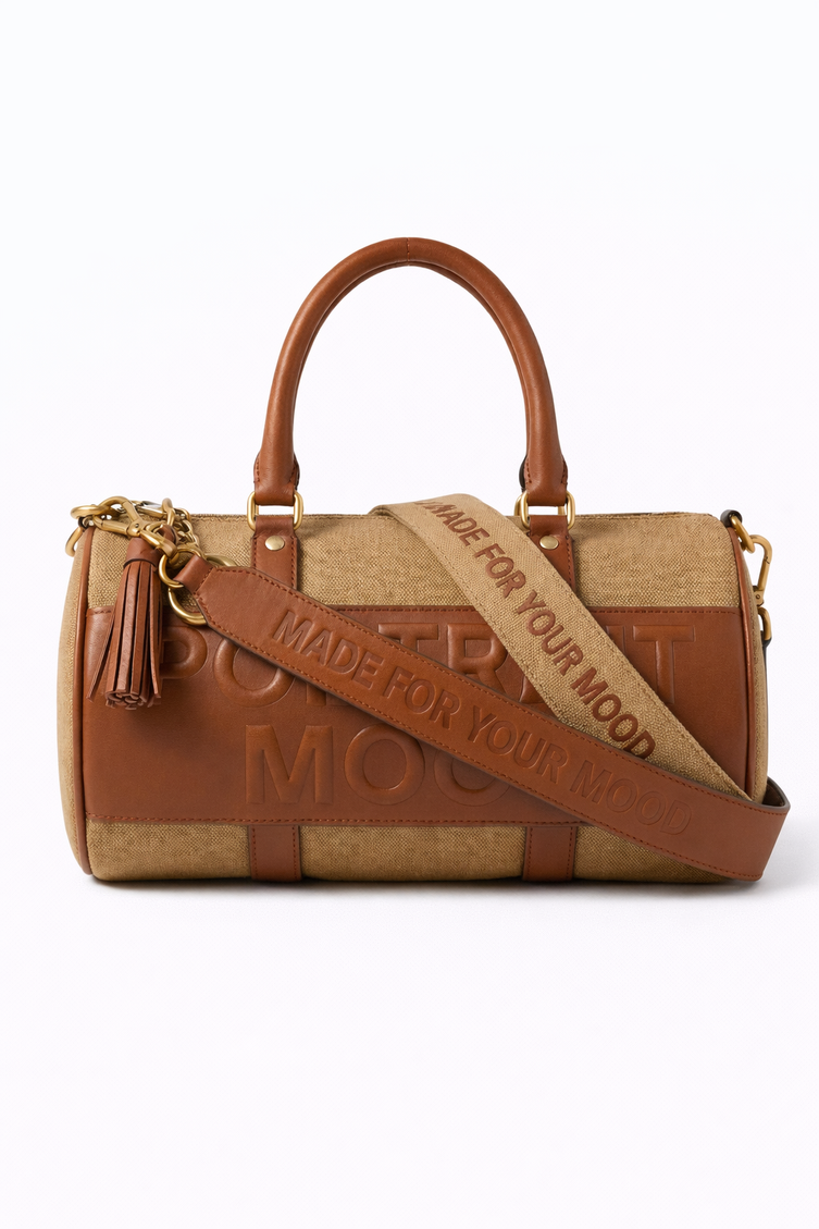The P|M Monument Embossed Barrel Bag - Sand & Cognac Edition