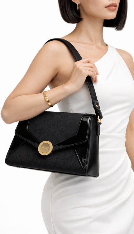 P|M ALLURE Shoulder Bag - Noir Patent Mixed-Media