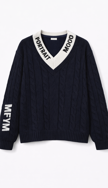 The P|M Heritage Cable V-Neck - Midnight Edition