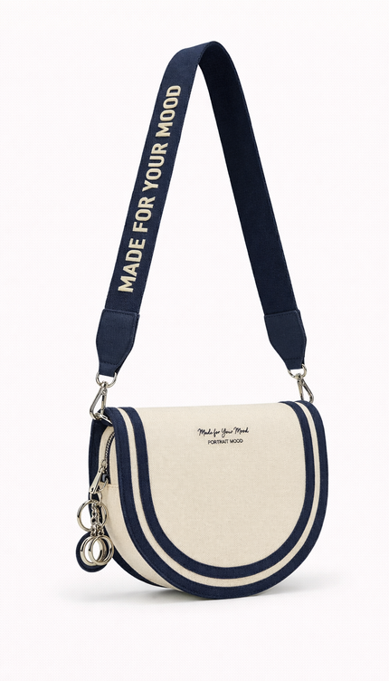 The P|M Riviera Script Saddle Bag - Cream & Navy Edition