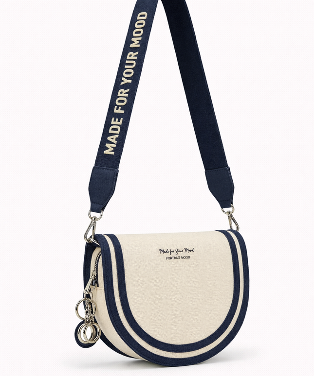 The P|M Riviera Script Saddle Bag - Cream & Navy Edition