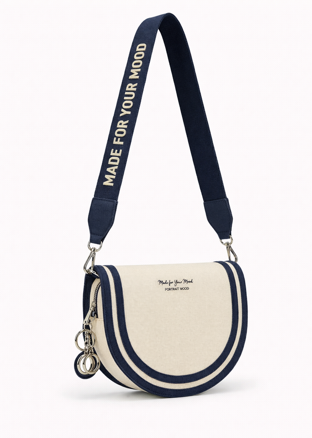 The P|M Riviera Script Saddle Bag - Cream & Navy Edition