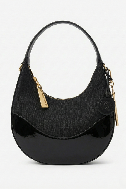 The P|M Eclipse Denim & Patent Moon Bag - Noir Edition