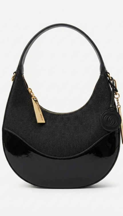 The P|M Eclipse Denim & Patent Moon Bag - Noir Edition