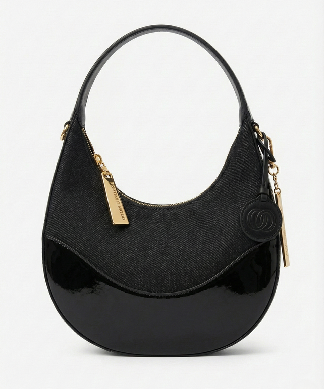 The P|M Eclipse Denim & Patent Moon Bag - Noir Edition