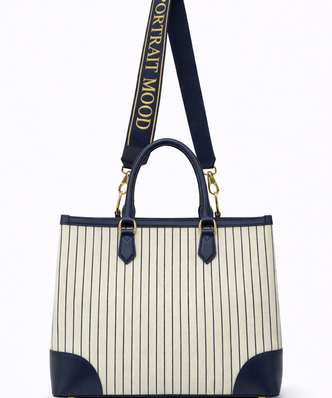 The P|M Riviera Pinstripe Tote - Navy & Cream Edition